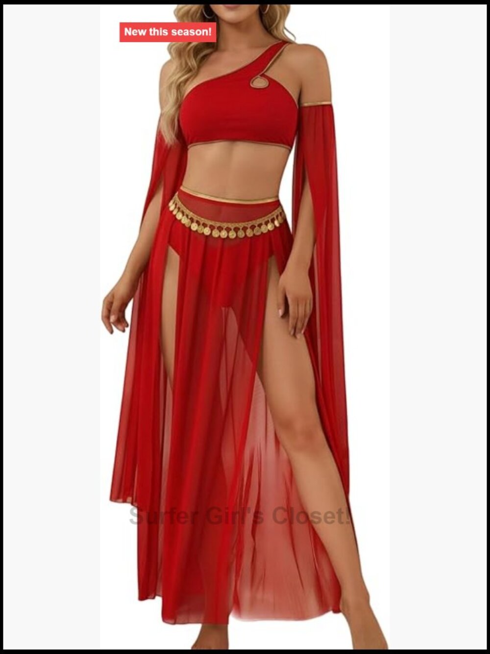 Women's Belly Dance Costume Set - Halter Crop Top, Mesh Maxi Skirt, Tulle